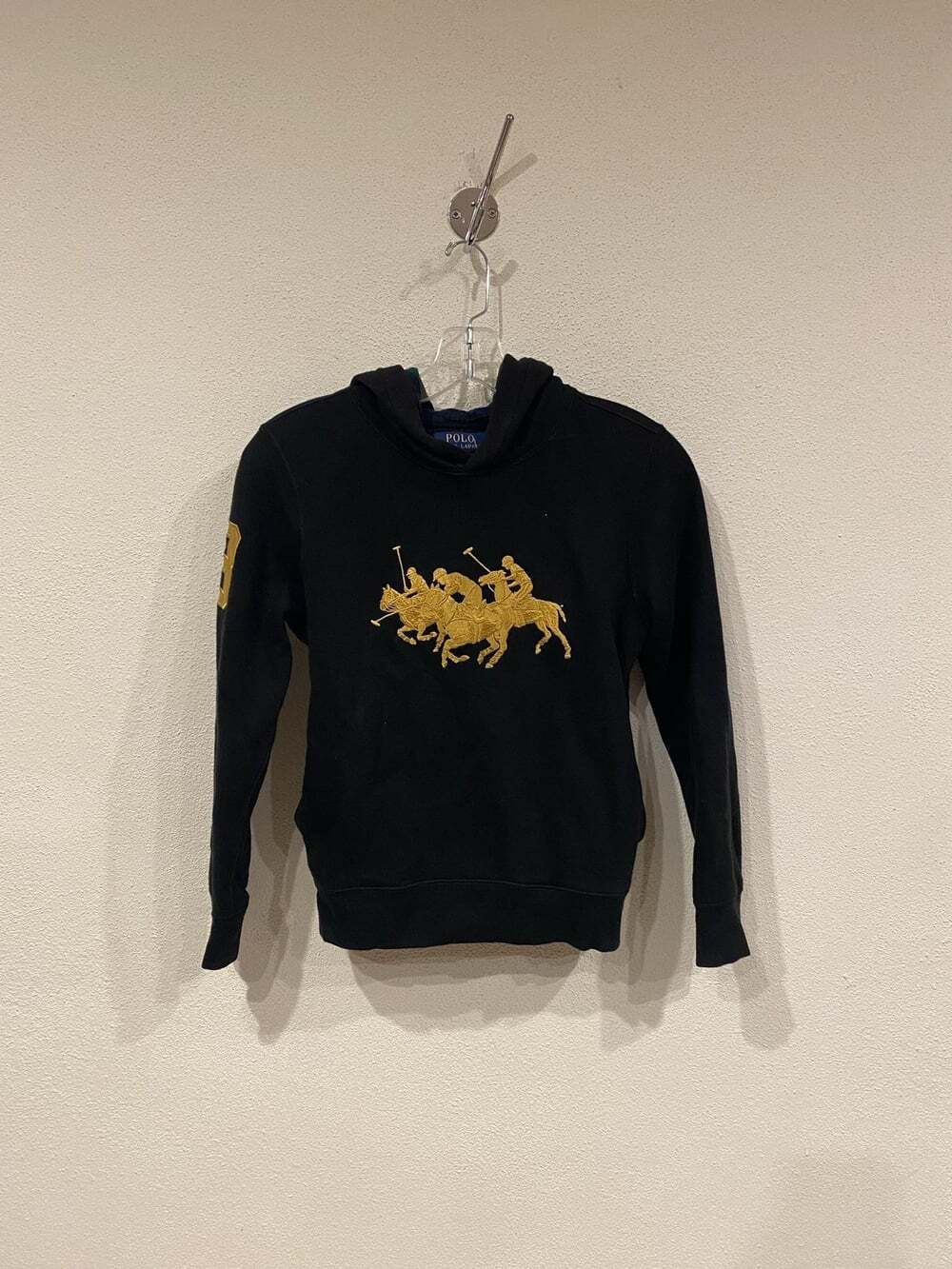 Polo Ralph Lauren Hoodie Kids M Black Pullover Polo Graphic Embroidered